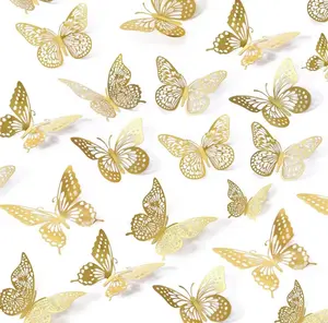 Gold 3D Butterfly 48pcs Set - Removable Wall Stickers for Kids' Rooms Classrooms Weddings & Bouquets - Ideal for Special Occasions Decorative Ornaments