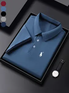 Men's Regular Fit Letter Print Polo Shirt, Casual Design Comfy Collared Top for Summer, Fashion Men's Clothes for Daily Wear, Shortsleeve Menswear, Casual Golf Polo, Breathable Menswear, Golf Polo Shirts, Fitted Casual Collared