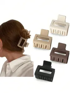 Women's Square Plastic Hair Clips, Flat Claw Clip, 4pcs/1pc, Lightweight Design Fashion Accessories, Daily Outing Party Commute Vacation