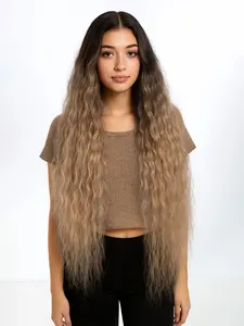 42 inch ombre blonde human hair wig, Glueless hairline wig, with natural wave long style deep root look realistic scalp high density soft and lightweight beginner friendly perfect for TikTok videos daily styling, Glueless Lace Frontal