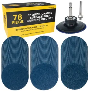 3 Inch Grinding Discs, 36, 60 & 80 Grit (25 Disc Each), R-Type Adapter & Backing Pad - Quick Change Zirconia Coarse Cut Sanding Discs for Auto, Wood, Metal, Rust, Oxidation, Welds