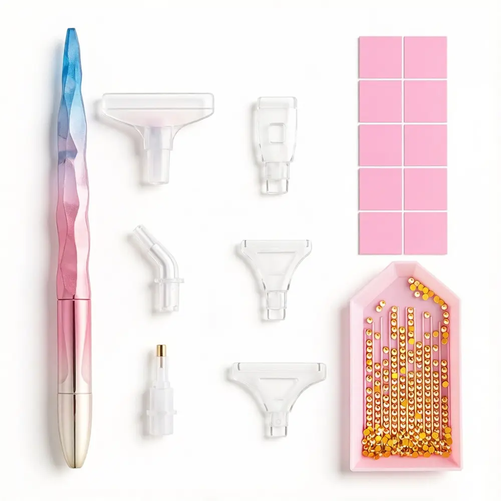 Diamond Painting Tools Kit with Accessories, Crafts, Gradient Wave Design, Ergonomic Non-Slip Pen, 6 Multi-Function Tips, Portable Drill Plate, Ideal for Beginners, Hand Painting Set
