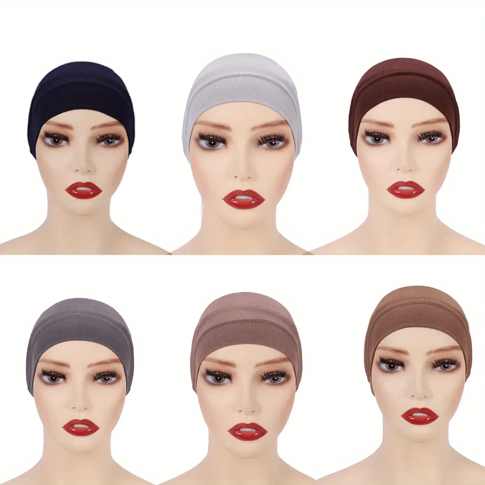 Women's Adjustable Stretch Muslim Inner Hijab Cap (6-Piece Set) - Soft Jersey Tube Undercap for Turban Head Scarves, Adjustable And Stretch