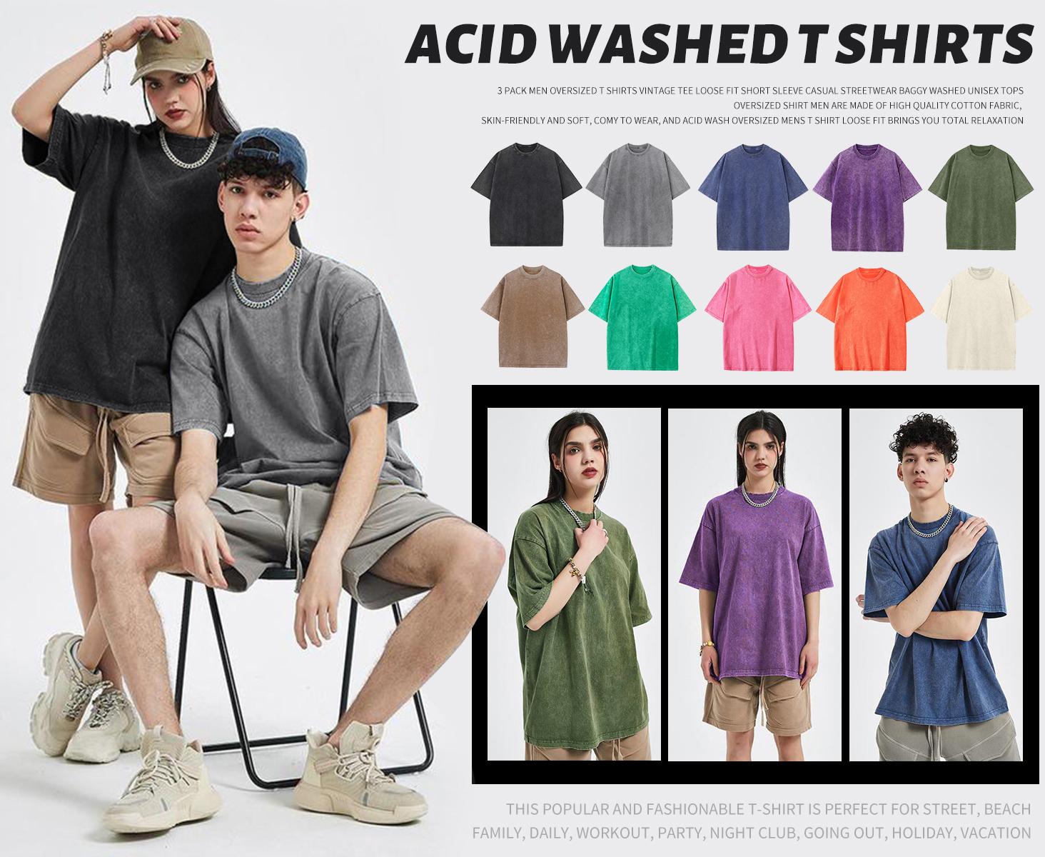 Arssm 3 Pack Oversized Tshirts for Men Gym Vintage Heavyweight T Shirts Cotton Workout Acid Wash Baggy Tees