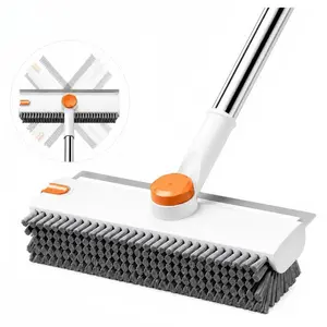 Floor Scrub Brush, 3 in 1 Floor Scrub Brush with 54-in Adjustable Long Handle and Scraper Heavy Duty Stiff Bristle Floor Scrubber for Cleaning Shower Bathroom Kitchen Patio Garage Pool Wall and Deck, Pool Cleaning Equipment, Pool Supplies, Orange&White