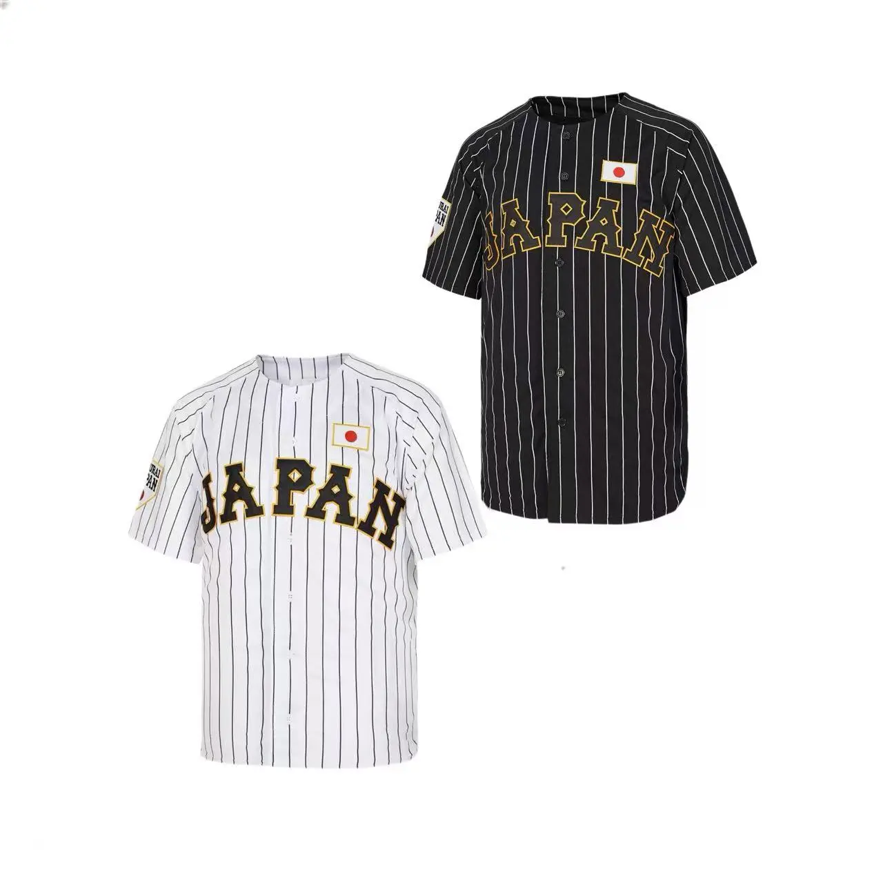 Men's Pinstripe Baseball Jersey, Japan National Team Button-Down Sports Top with Number 16 Back and Tournament Patches, Striped Baseball Jersey, Sports Jersey
