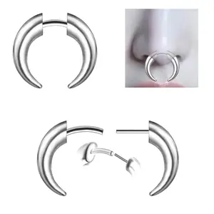 Oufer Titanium Fake Stretched Push Pin Threadless Pincher Horseshoe Septum Ring Wearable As 16G for Piercing Jewelry