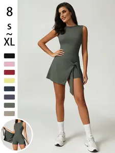 Women's Sporty Jumpsuit Dress Set, High Elasticity Yoga, Comfortable Fitted Fitness Commute Wear, All-Season Casual Outdoor Clothing