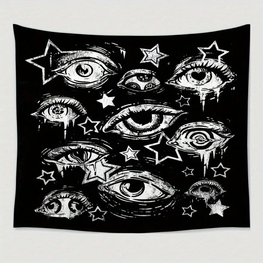 Eye-Print Linen Photo Tapestry - 1-Piece Horizontal Wall Decor, Wrinkle-Resistant Peach Light Beige Fabric Mat with Black Background for Living Rooms, Daily & Anniversary Home Decor