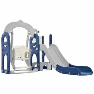 KORIMEFA 4-in-1 Kids Slide and Swing Set with Basketball Hoop Climbing Ladder Multifunctional Play Center for Active Fun Age 1+ Years Indoor Outdoor Playset Safe Durable HDPE Material - Playground Equipment Playroom Sport