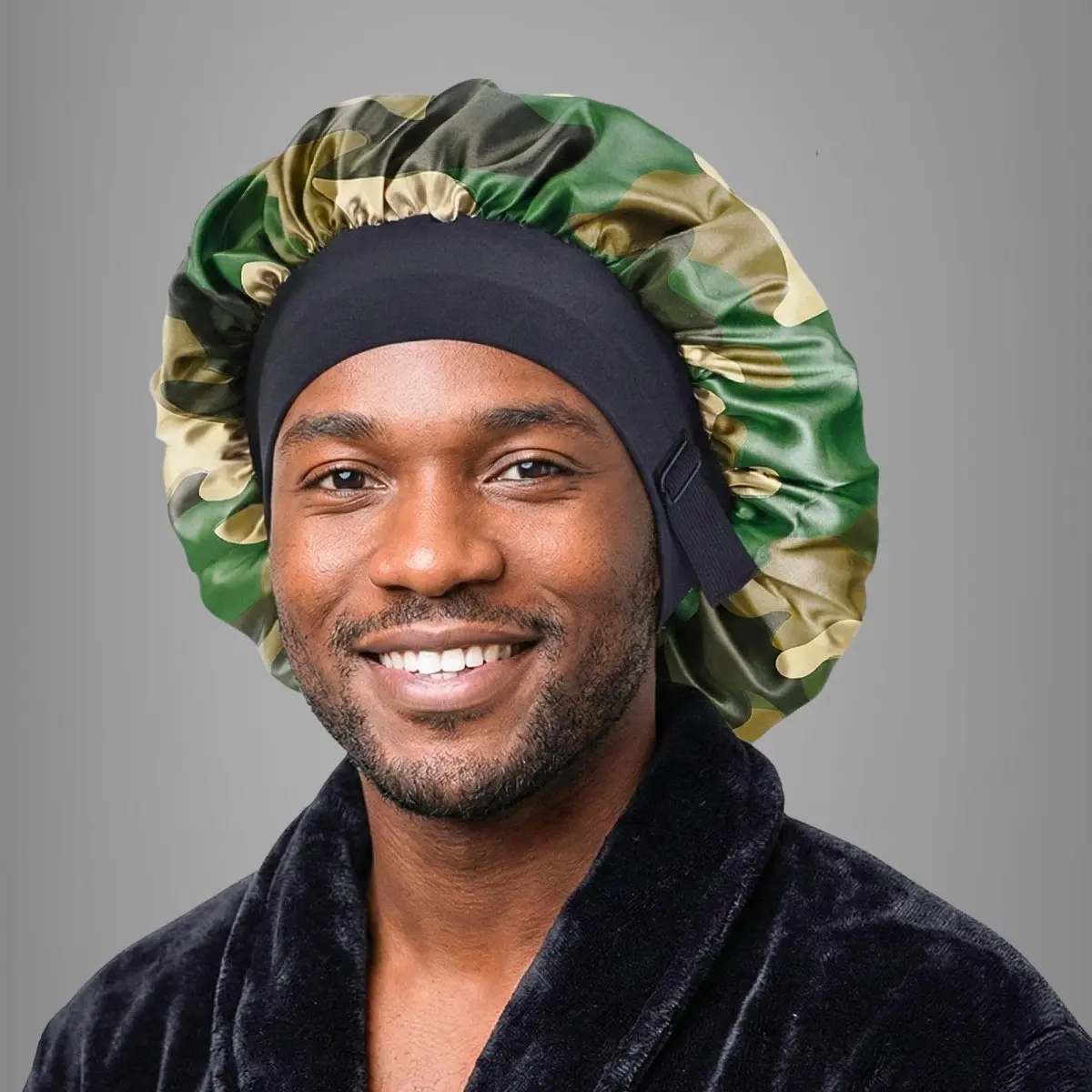 Prince Hair Company Mens Camo Satin Bonnet, No Tie Sleep Cap for Locs, Braids, Curls & Waves, Double Layer Silk Blend Durag Alternative, Non Slip Wide Band