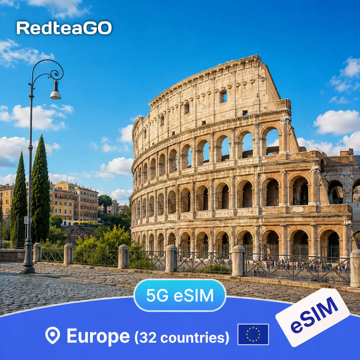 RedteaGO Europe eSIM 32 Countries |  Data 5G | No Roaming | Instant Activation| Fast 5G | No SIM Card Needed| 5G Travel Data Plan