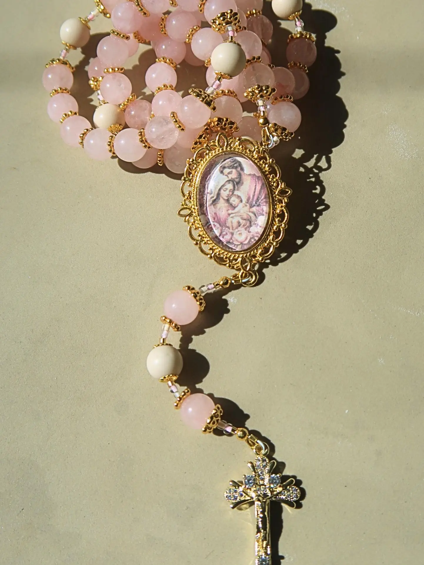 Saint Joseph Chaplet, Rose Quartz Prayer Beads, Handmade Catholic Devotional, Holy Family Catholic Gift