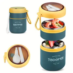 1 PC 24oz Stainless Steel Insulated Lunch Box With Foldable Spoon, Leak-proof Seal, Stackable Dishwasher Safe, Student Office Worker Portable Food Jar