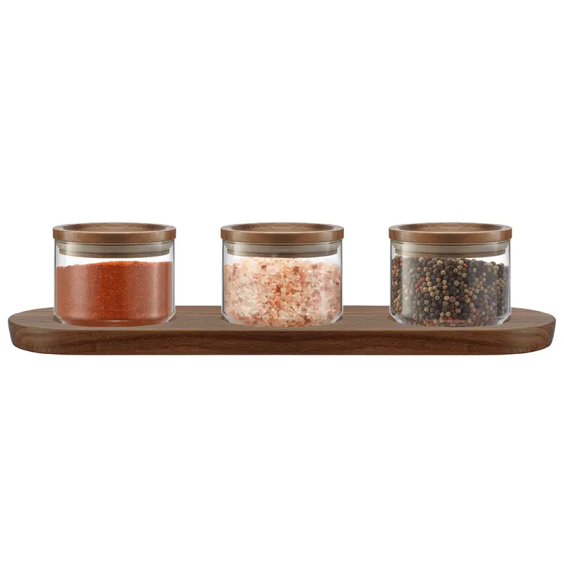Holden Stackable Glass Storage Canister Set with Wood Lids and Tray