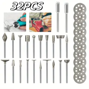 32Pcs Diamond Grinding Burr Set for Dremel,Rotary Tool Engraving Kit,Grinding Cutting Wheel,Stone Glass Tile Jewelry Engraving Rock Etching Masonry Grinder Carving Cutter Precision Grinding and Polishing Metal Engraver Kit