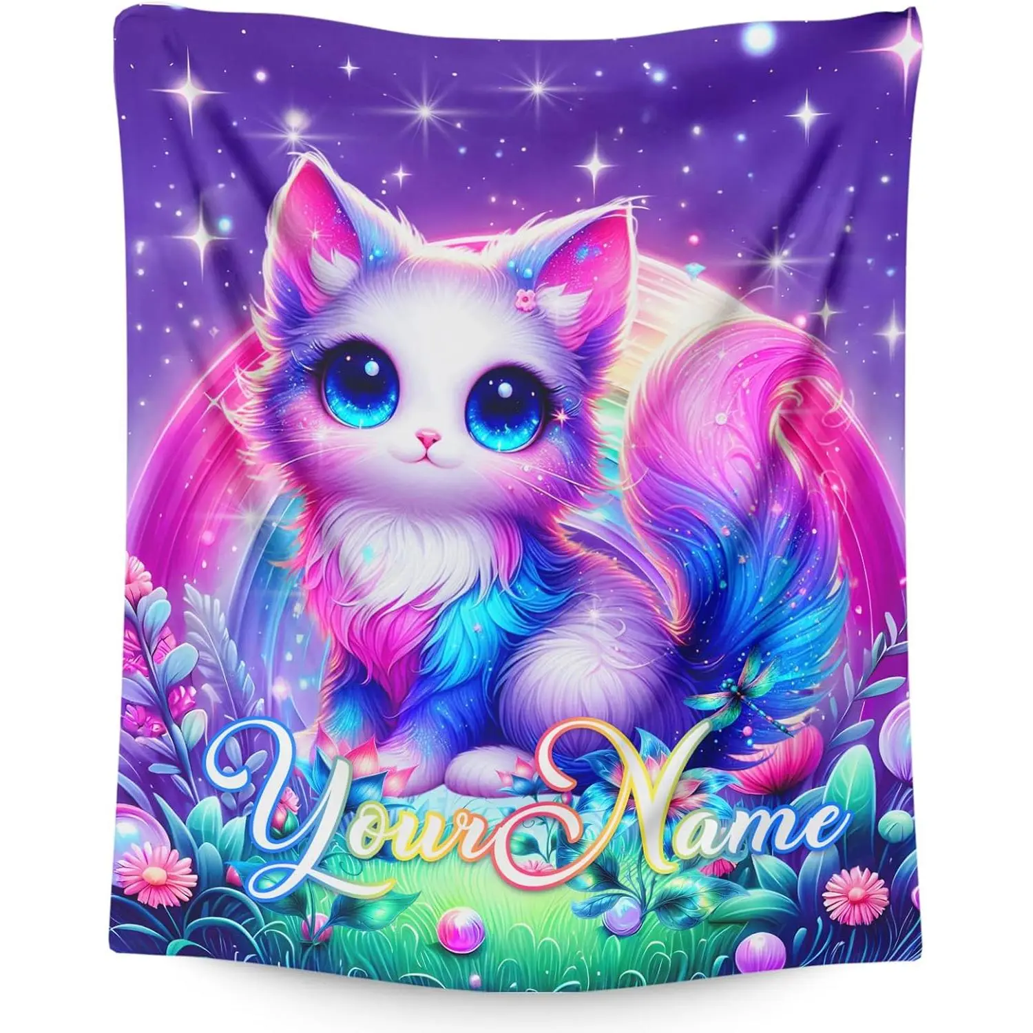 Personalized Cat Flannel Throw Blanket - Durable, Cute Girls Themed, Soft Lightweight All-Season Decor for Couch & Bed, Twin/Crib/Lap Sizes, Custom Gift for Cat Lovers