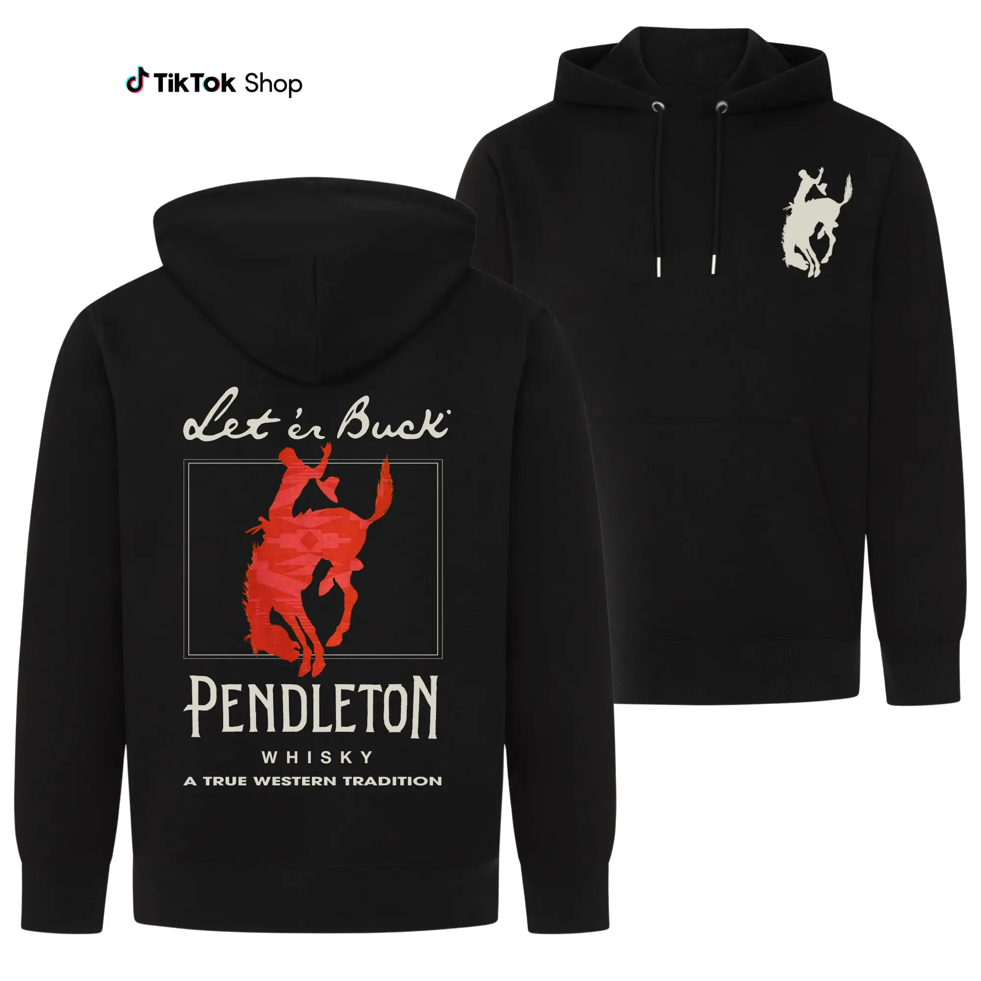 Men's Unisex Western Graphic Hoodie - Cowboy 'Let 'er Buck' Horse Sweatshirt, 100% Cotton Soft Comfortable Fabric, 2-Sided Print, Relaxed Casual Fit, Halloween, Party, Tops, Menswear, Chic, Thanksgiving, Sweet, Cowboy Stuff