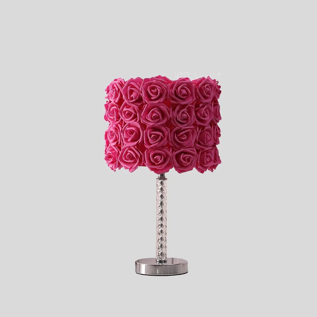 Indoor Table Lamp with On-Off Switch, 18.25in Red Blooming Roses, Acrylic-Metal Construction, 80W Max A19 Incandescent Compatible, Black Ring Adaptor, Home Improvement Indoor Lighting Fixture (Table Lamps for Home Use)