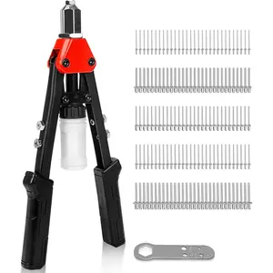 5-in-1 Rivet Gun with 150Pcs Rivets 13" Pop Rivet Tool with Portable Wrench and Rivets Collecting Bottle Heavy Duty Hand Riveter for Metal, Aluminum, Steel HT0435-HR