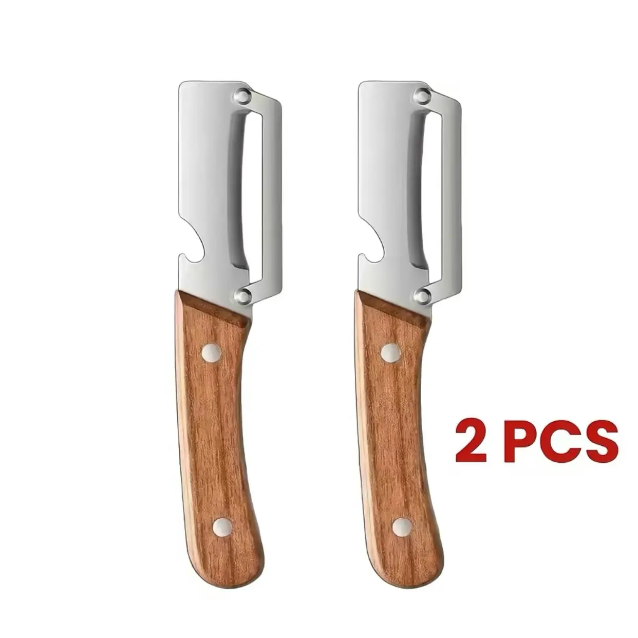 2pcs  2-in-1 Kitchen Utensil Fruit & Veggie Peeler with Sharp Stainless Steel Blade, Wooden Handle, Ergonomic Non-slip Grip & Bottle Opener for Easy Peeling
