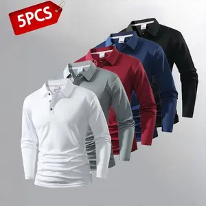 5-Piece Set Men's Long Sleeve Polos ?? Variety of Colors, Suitable for Everyday & Casual Wear Clothes Work
