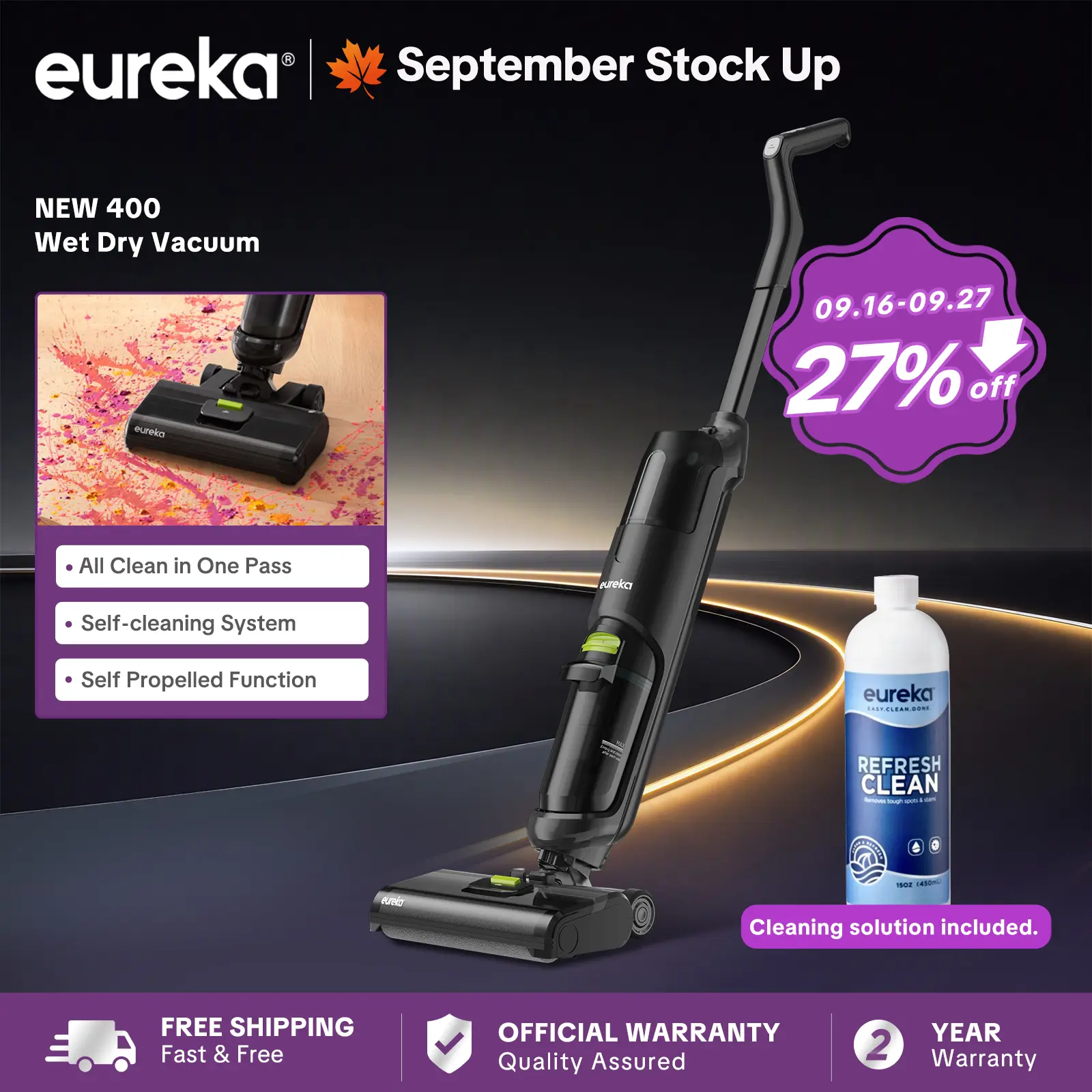 Eureka NEW400 Cordless Wet-Dry Hard Floor Cleaner - 2-in-1 Cordless Vacuum Mop, Self-Propelled, Self-Cleaning, Multi-Surface, Sticky Mess Cleaning, Durable Household Vacuum & Floor Care Appliance