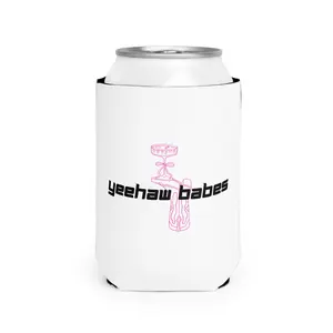 Yeehaw Babes can cooler sleeve | rodeo bottle silhouette, pink western logo