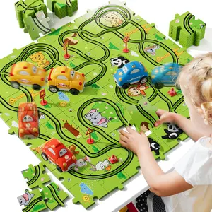 64 48 32 PCS Vehicle Jigsaw Puzzle Set with Mini Cars Traffic Signs Educational Learning Toys for Boys Girls Brain Skills Birthday Holiday Travel Gifts