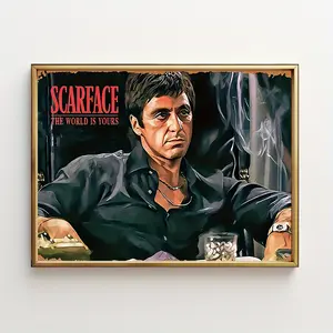 Retro Movie Character Canvas Wall Art, Vintage Gangster Portrait Oil Painting Print, Classic Film Man Cave Decor Unframed Canvas Poster, Frame Not Included