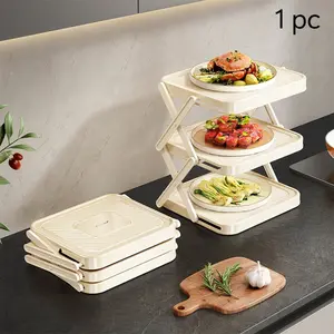 3 Layer Foldable Kitchen Prep Rack with Tray, Multifunctional Storage Organizer, Hot Pot Ingredient Holder, Durable & Space-Saving Design