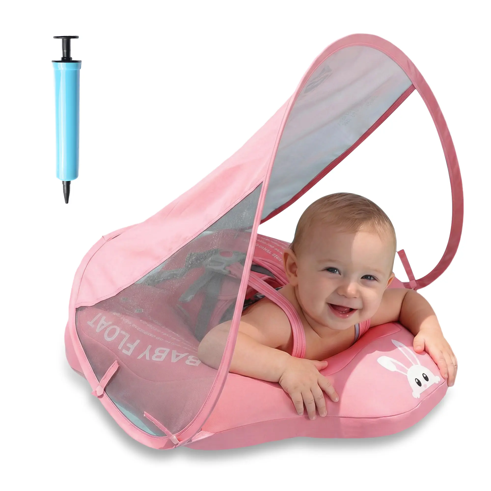 Baby Flotation Device for 6-36mths Baby Items, Removable Canopy UPF 50+ Sun Protection, 5-Point Safety Harness, Anti-Flip, Soft Fabric, Velcro, Safety First Pool Accessories, Toddler Beach Water Play Essential (Toys & Hobbies, Pool Water Sand Toys), Adjus