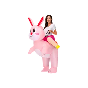 Adult Halloween Inflatable Bunny Costume - Funny Pink Rabbit Rider Outfit for Parties, Cosplay, Fits 150-190cm