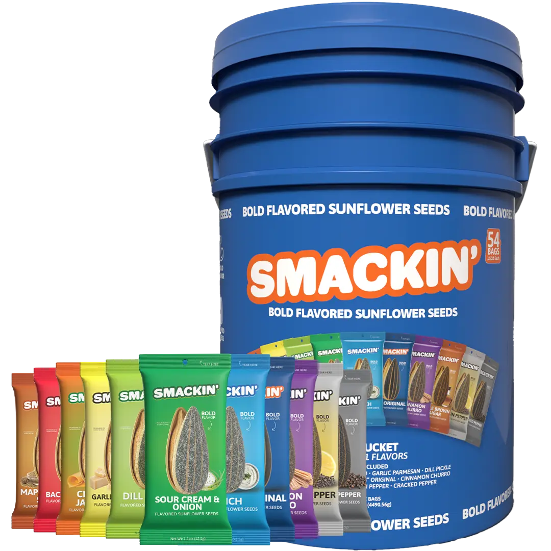 SMACKIN' Sunflower Seed SINGLE FLAVOR Bucket, 54 Total 1.5 Ounce Single Serve Bags