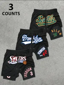 Men's 3-Pack Summer Vintage Basketball Shorts, Casual Athletic Shorts, Sporty Casual Style, Waist Drawstring Design, Ideal for Basketball or Daily Wear