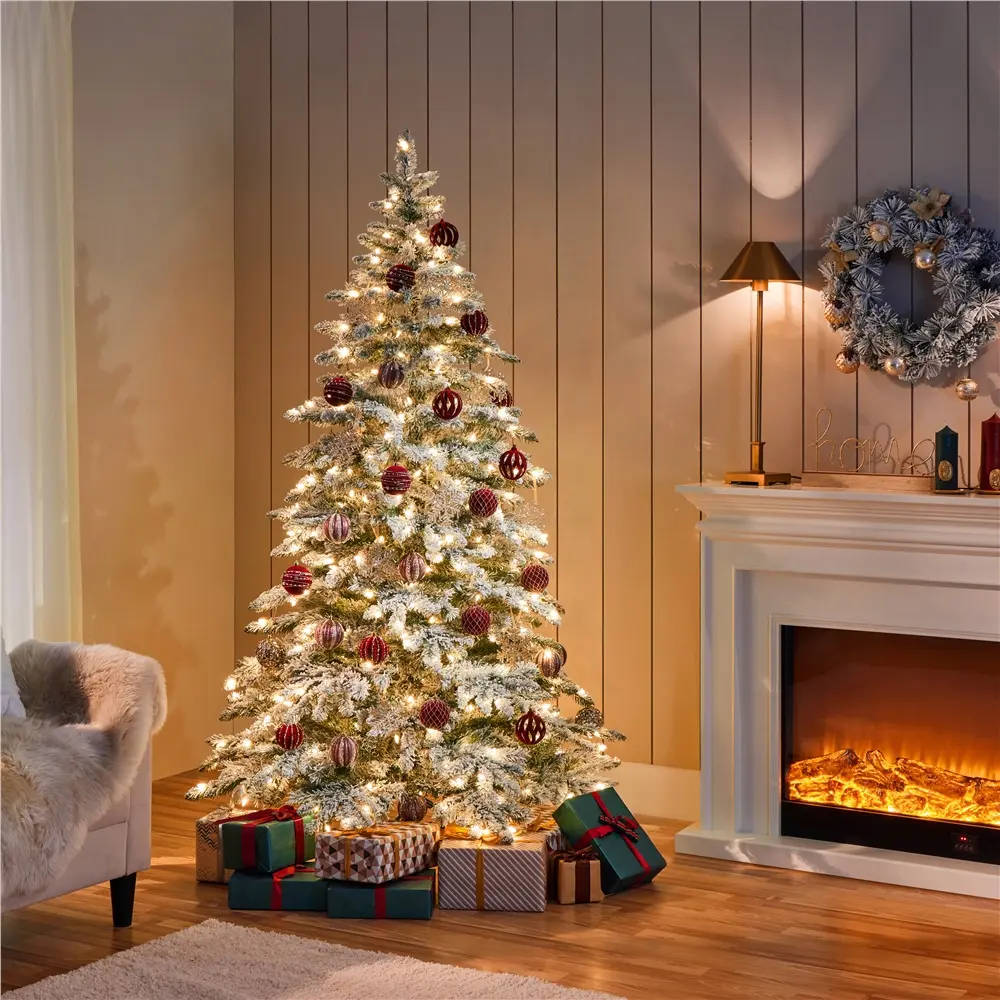 【Led Light】Yaheetech Pre-Lit Artificial Fir Christmas Tree with Warm LED Lights & PVC Tips, Foldable Stand & Kraft Paper Protection Ornaments Room Decoration Festival Decor