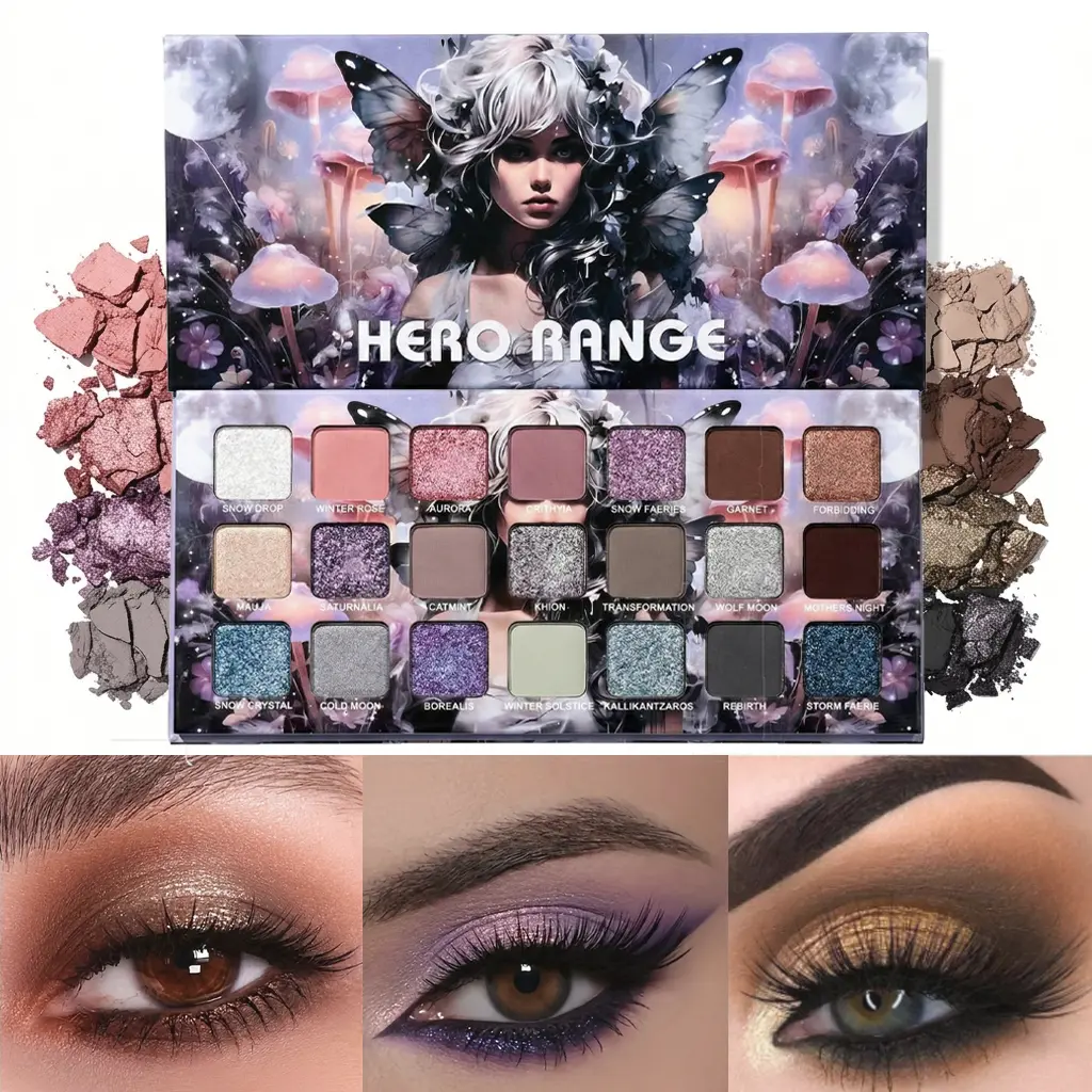 HERORANGE Anime Flower Fairy 21-Color Eyeshadow Palette - Sparkling Shimmer, Matte & Metallic, Beginner-Friendly, No Fallout, Long-Lasting, Easy Removal, Perfect Christmas Makeup Gift Set - Glam Pack Glitter deep autumn  Palette。