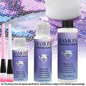 DIY Diamond Painting Sealer Kit, 60ML/120ML/200ML Diamond Art Glue with Two Tools Brushes, Permanent Shine Effect Sealant, DIY Craft Supplies