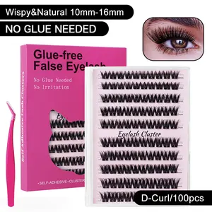 【Upgraded version】 100Pcs-120Pcs Clusters-NoGlue,Individual,Press-On False Eyelashes, MixedLengths,(10,12,14,16mm)30D 40Dindivdual False Evelashes kit, DIY Eyelash Extensions with Tweezers,Beginner-Friendly Easy Application,eyelash clusters kit free