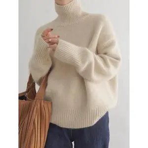 Autumn and Winter Thickening Turtleneck Women's Loose Knitted Pullover Sweater Idle Style Bottoming Shirt Outer