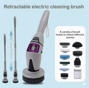 Electric rotating cleaning brush, wireless design, IPX7 level waterproofing, three-speed adjustment, 10 replaceable brush heads, detachable long handle, voice prompt. An ideal gift for wives and mothers. Cordless Powerful Cleaner sweeper power  Scrubber