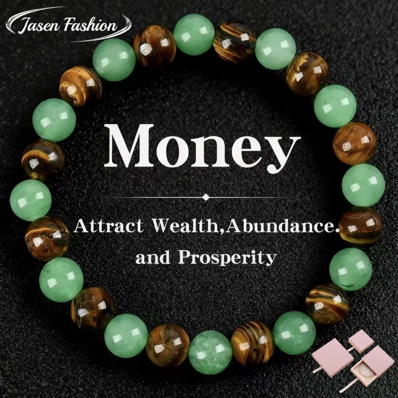 Green Aventurine & Tiger Eye Crystal Bracelet, 8mm Beaded Elastic Money Attraction Amulet, Unisex Prosperity Jewelry for Birthday, Money Bracelet, Adjustable Bracelet