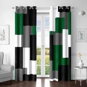 Green Blackout Curtains for Bedroom, Set Black Grey White Modern Abstract Geometric Black Out Curtains Insulated Room Darkening Window Drapes for Living Room 42"W x 108"L (Pack of 2)