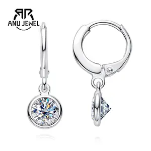 AnuJewel 1Carat Round Moissanite Hoop Earrings Solitaire Stud Earrings White Gold Plating for Women jewelry