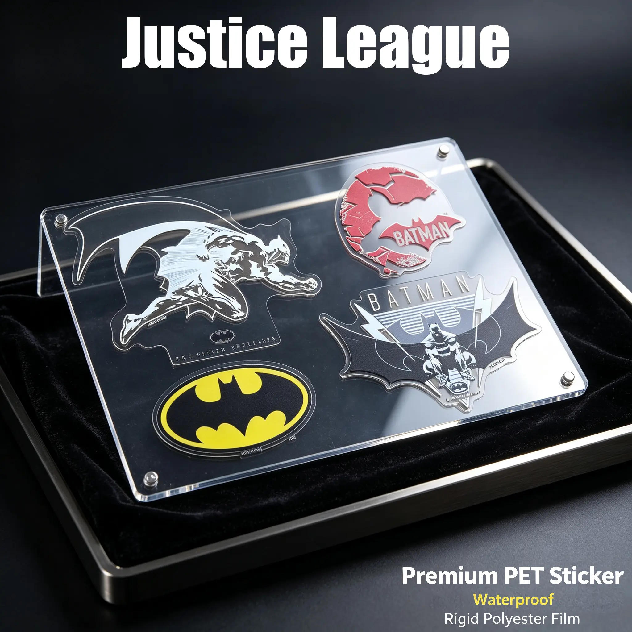 Justice League Batman Logo Stickers, Gotham Batman Superhero Character Decals, Premium PET Polyester Waterproof Material Die-Cut Stickers, Retro Vintage Dark Comic Style Anime Waterproof Car Stickers, Collectible Souvenir Memorial Gift For Superhero Fans