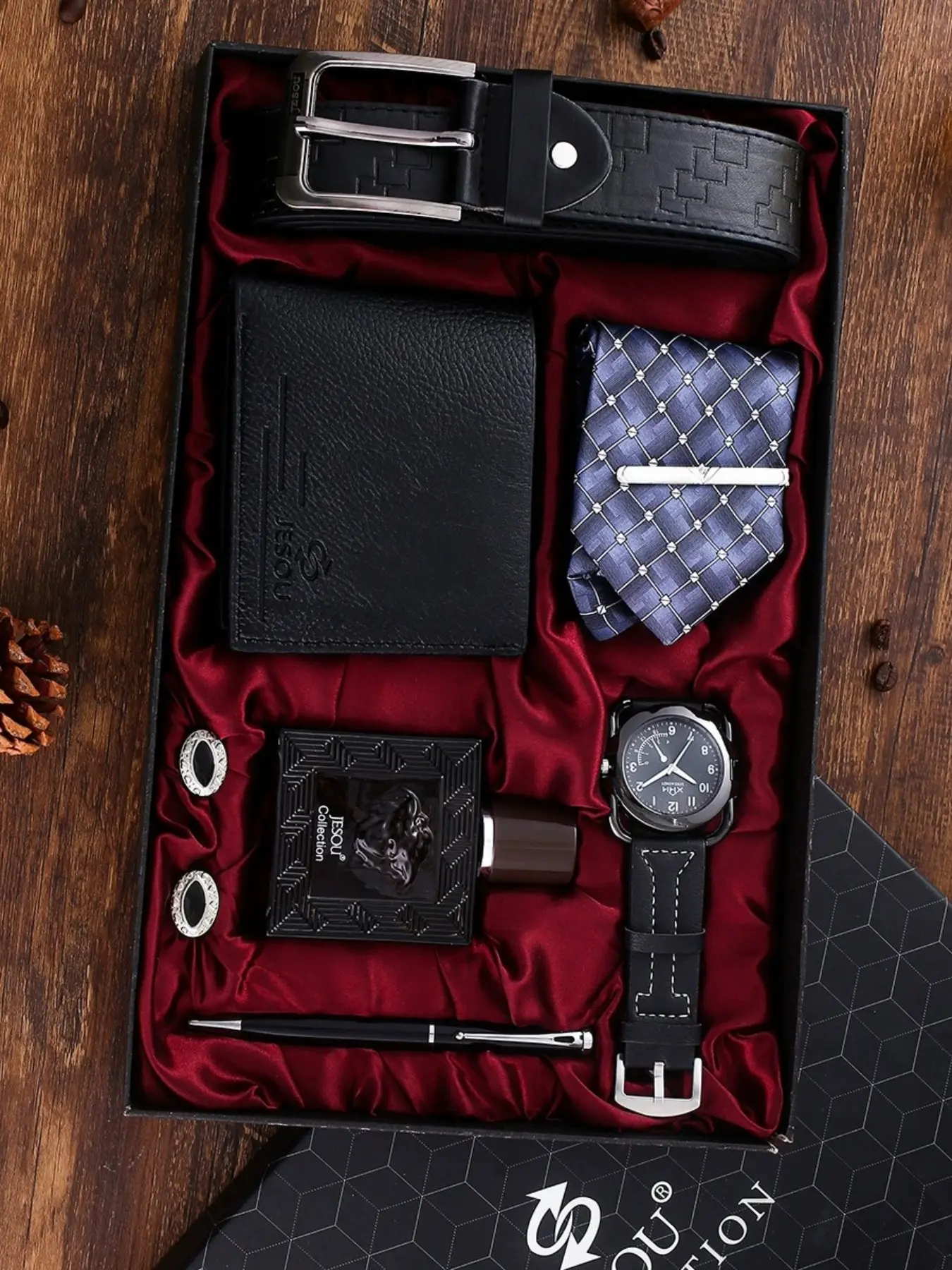 Men's Gift Set 8-Piece Creative Combination Watch Wallet Perfume Tie Belt Pen Cufflinks, Men Accessories, Accessory Set, Perfect Birthday Present for Him, Guy