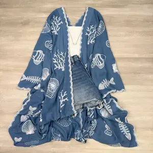 Vallarta Seashell Embroidered Kimono Beach Cover Up