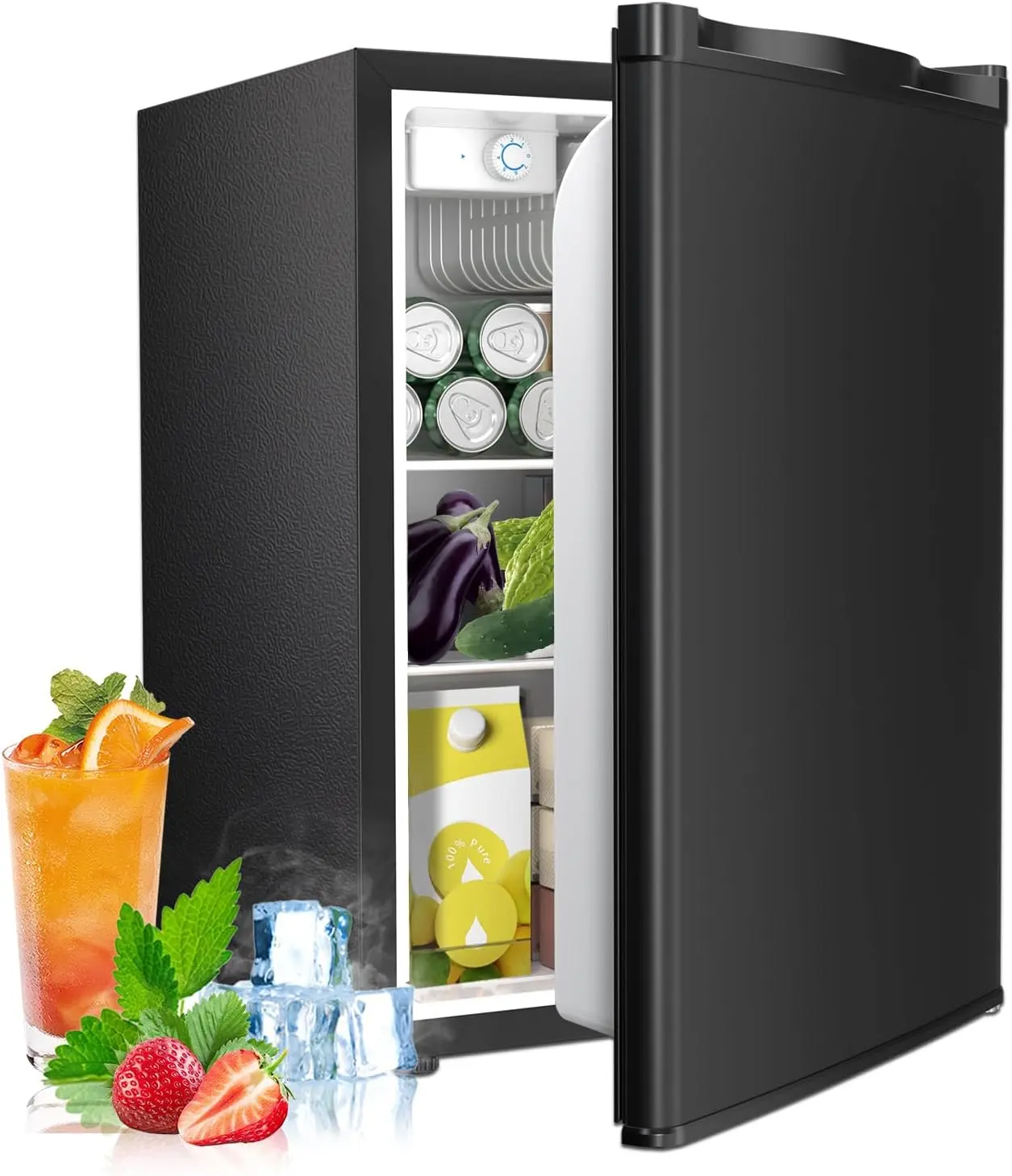 COWSAR 1.6/2.6 Cu.Ft Mini Fridge with Freezer, Single-Door Compact Refrigerator, 7 Settings Temperature Adjustable, 2 Removable Shelves, Small fridge for Bedroom, Office, Apartment, Dorm