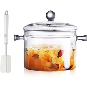 Clear Glass Simmer Pot for Stove Potpourri Cooking Saucepan with Cover Cookware Set Heat-Resistant Stovetop Pot And Pan with Lid, Soup, Milk,  ,Fruit and Spices 1.5L/ 50 FL OZAB20Lumora Living