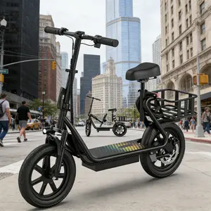 Electric Scooter for Adults with Seat,48V 10.4Ah Battery, Top Speed 22 mph, Driving Range 21-27 Miles, Pet-Friendly Design with Rear Basket